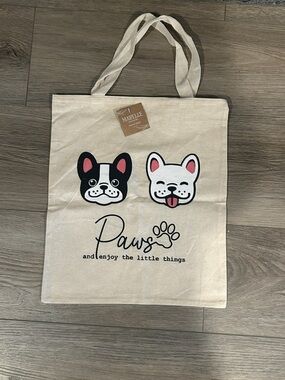NWT Cream Canvas Tote with‎ Black Slogan - Casual Everyday Bag